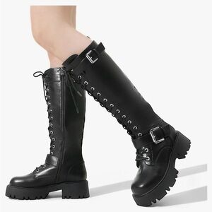 Dream Pairs Women's Combat Riding Platform Knee High Boots